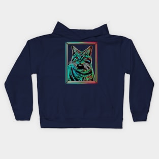 Third Eye Cat - Black Cat Glow Neon Style Kids Hoodie